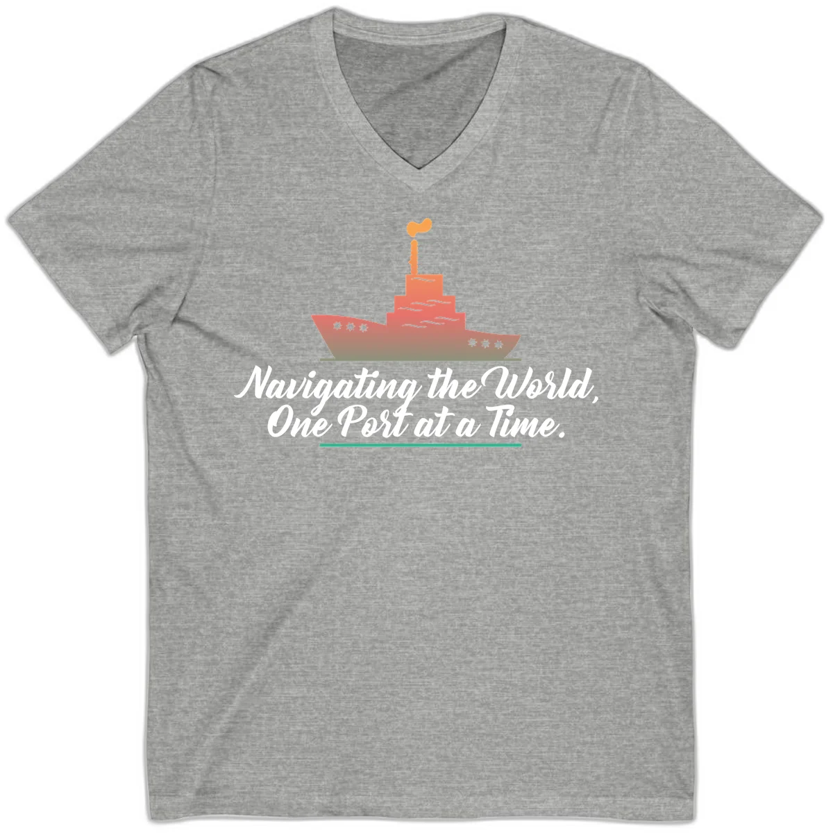 Navigating The World, One Port At A Time V-Neck in Athletic Heather