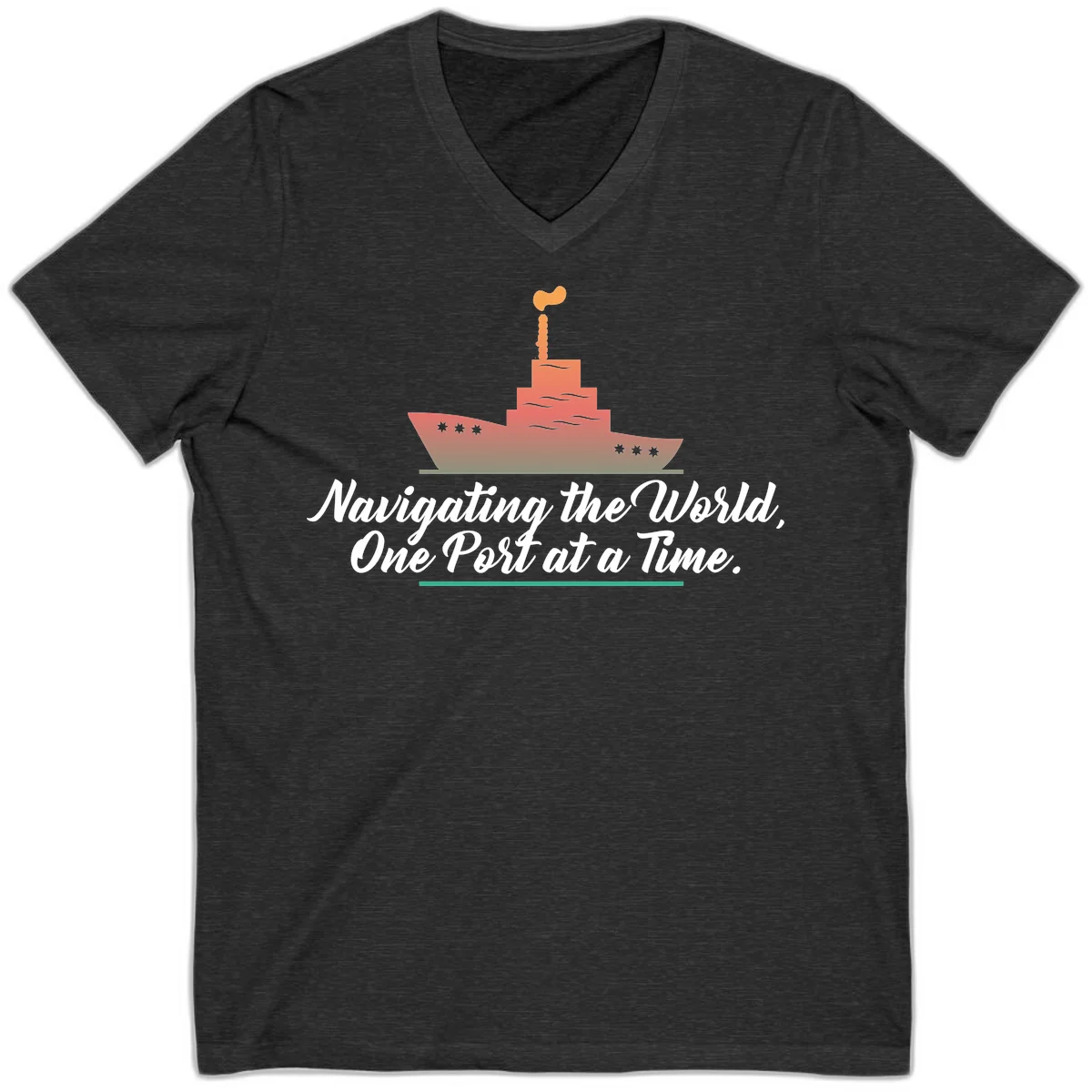Navigating The World, One Port At A Time V-Neck in Dark Grey Heather