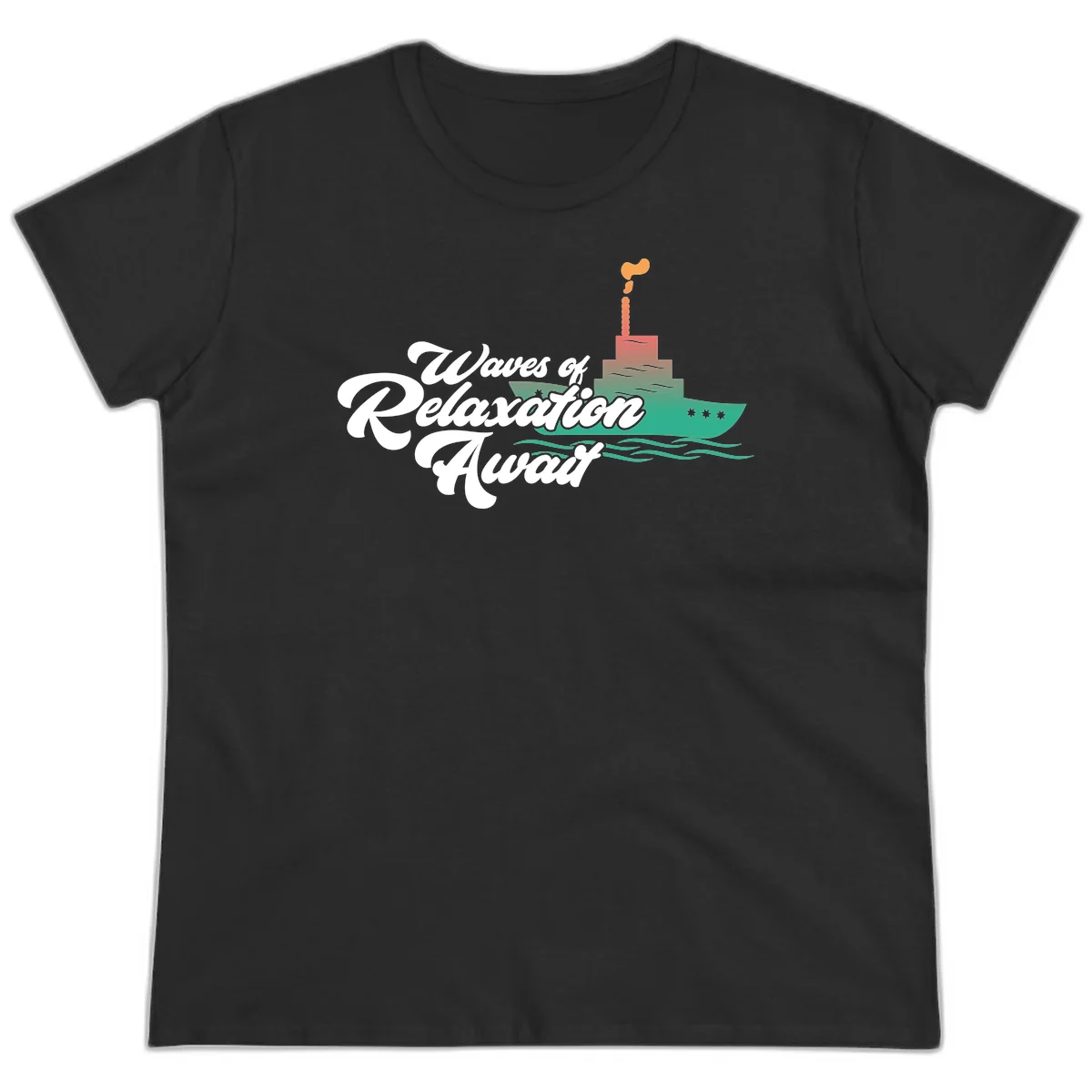 Waves Of Relaxation Await Ladies Tee in Black