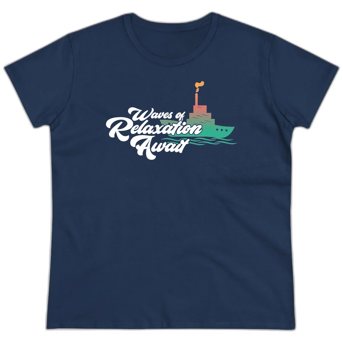 Waves Of Relaxation Await Ladies Tee in Navy