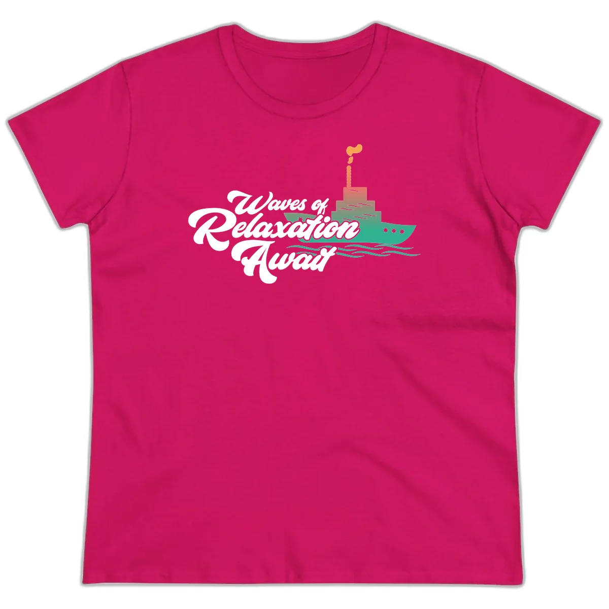 Waves Of Relaxation Await Ladies Tee in Heliconia