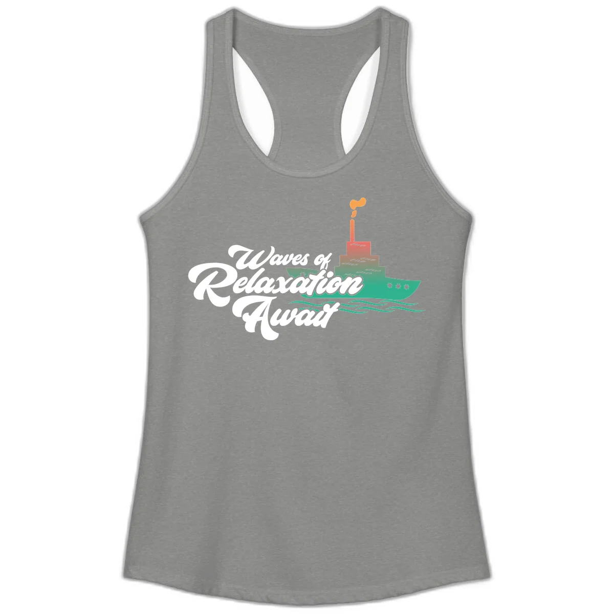 Waves Of Relaxation Await Ladies Tank in Heather Grey