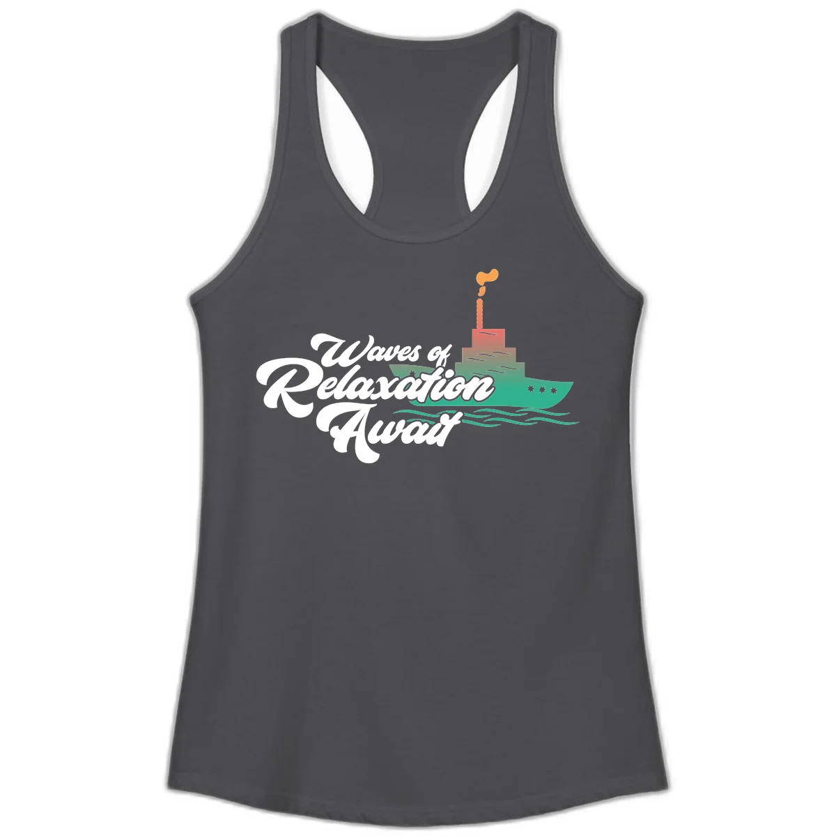 Waves Of Relaxation Await Ladies Tank in Solid Dark Gray
