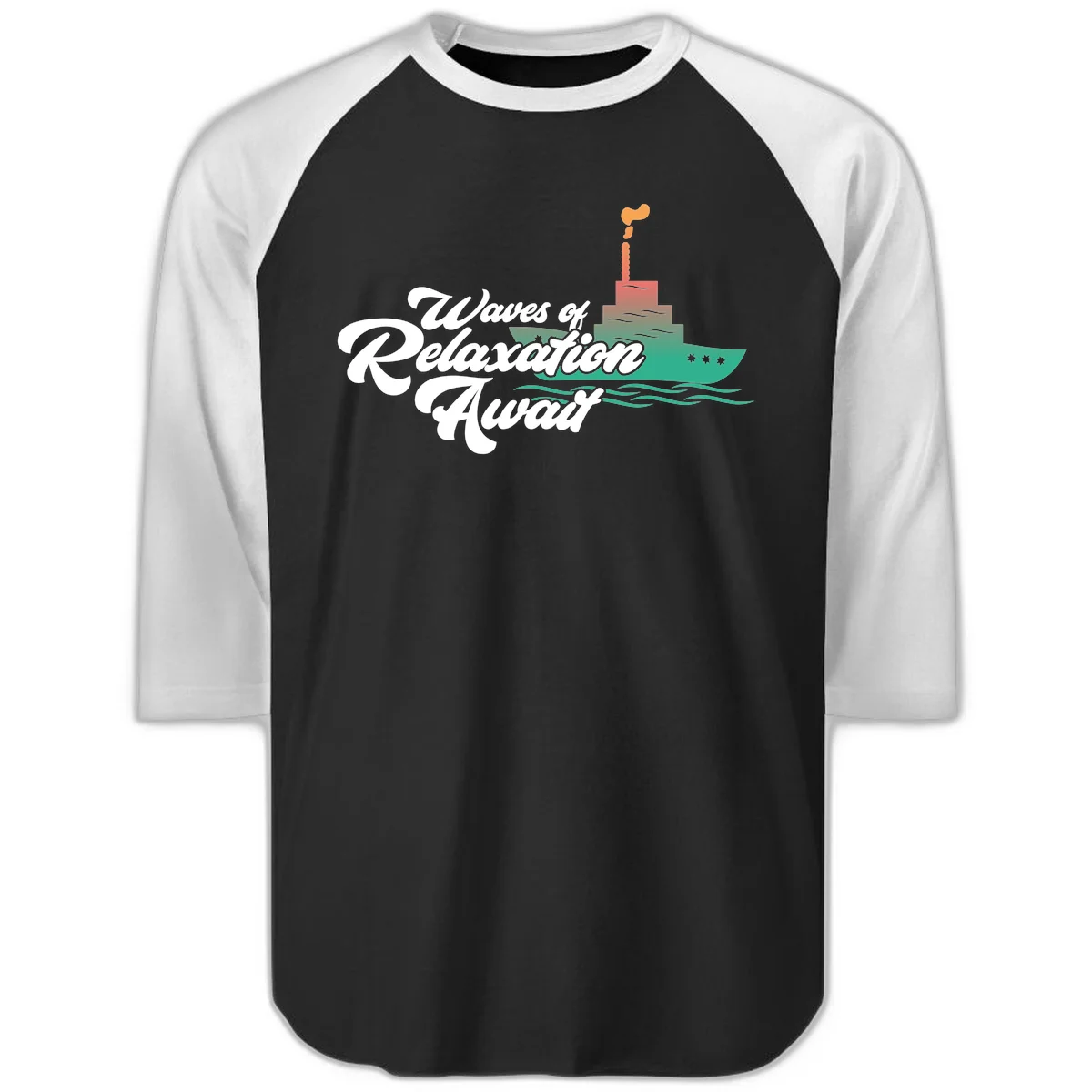 Waves Of Relaxation Await Raglan 3/4 in Black White