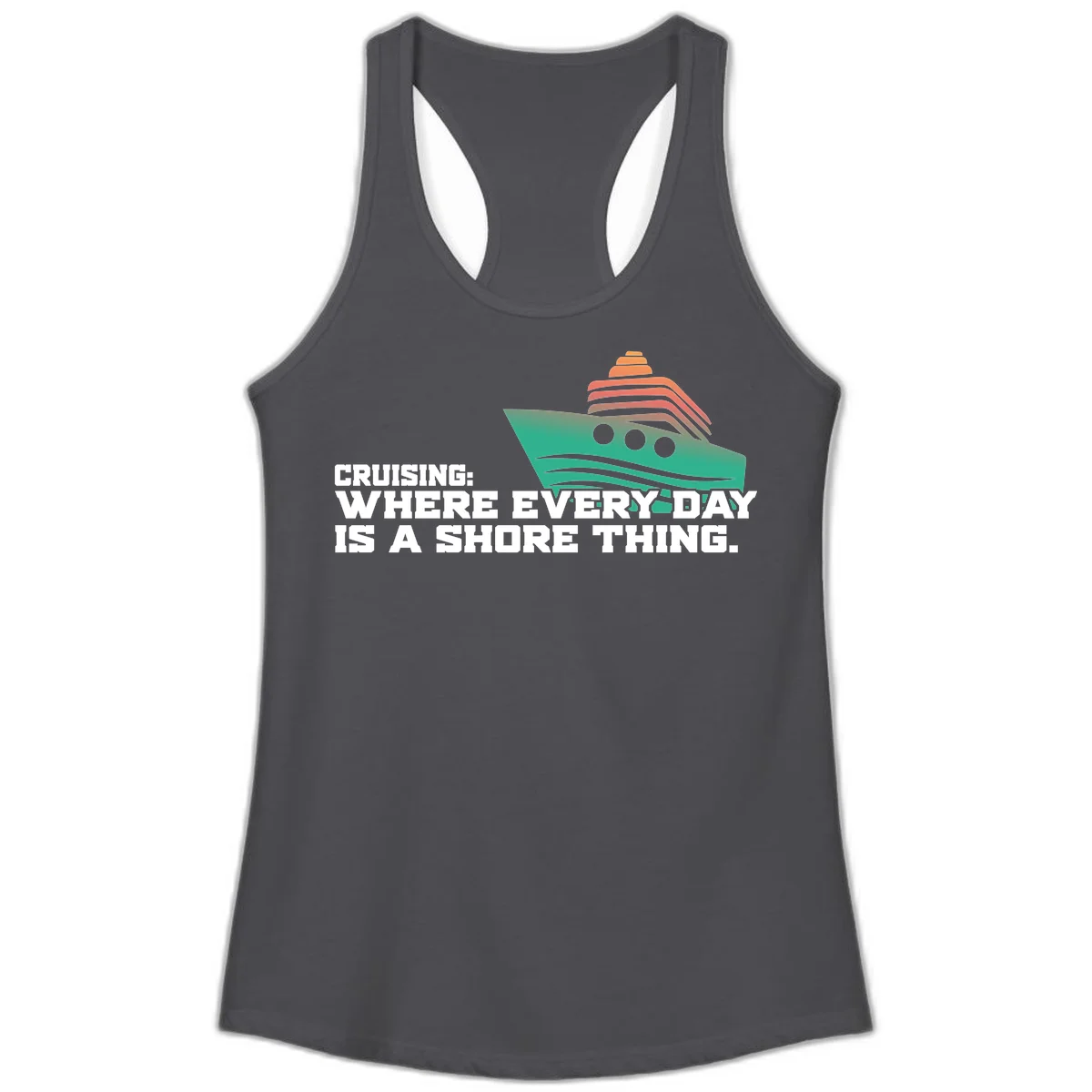 Where Every Day Is A Shore Thing Ladies Tank in Solid Dark Gray