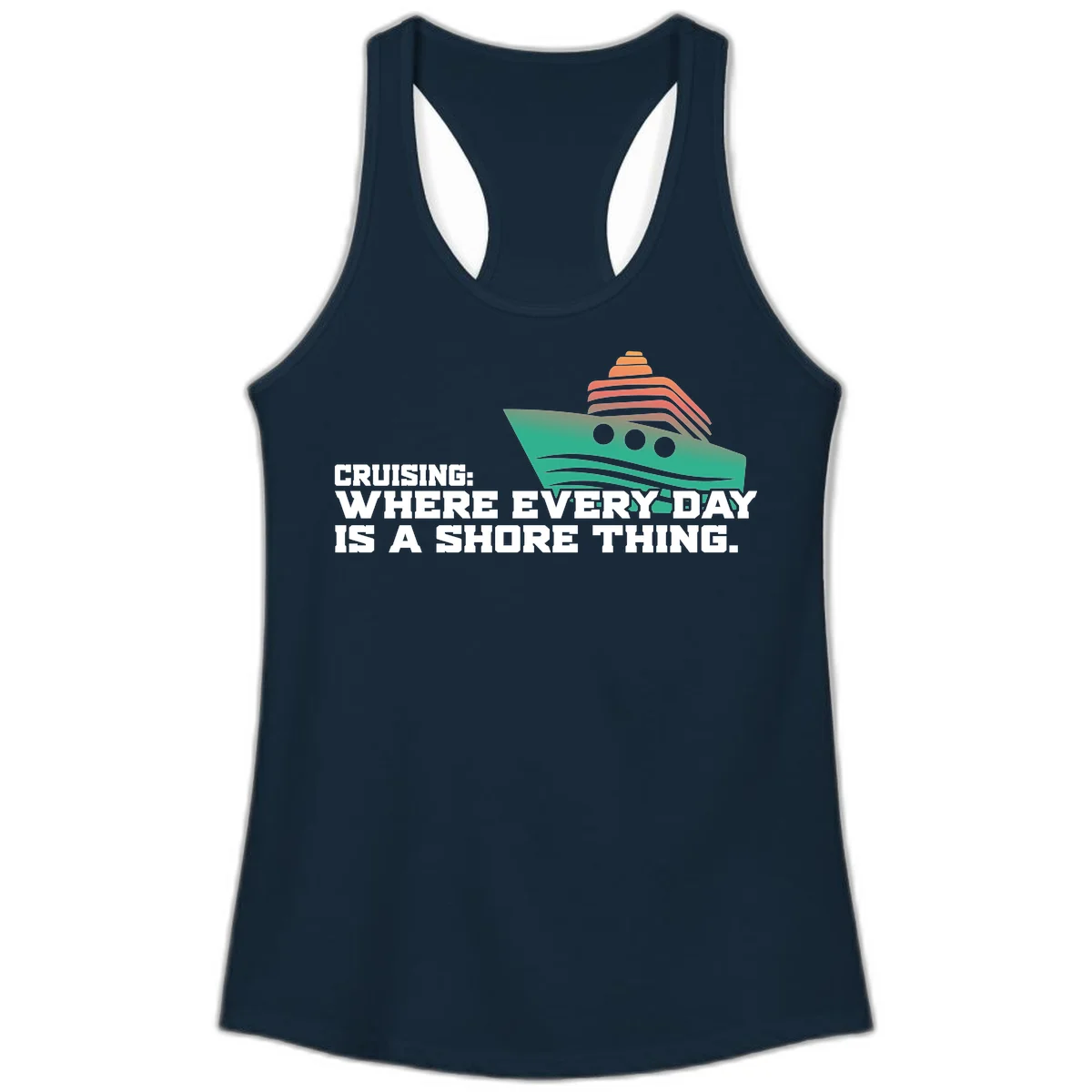 Where Every Day Is A Shore Thing Ladies Tank in Solid Midnight Navy