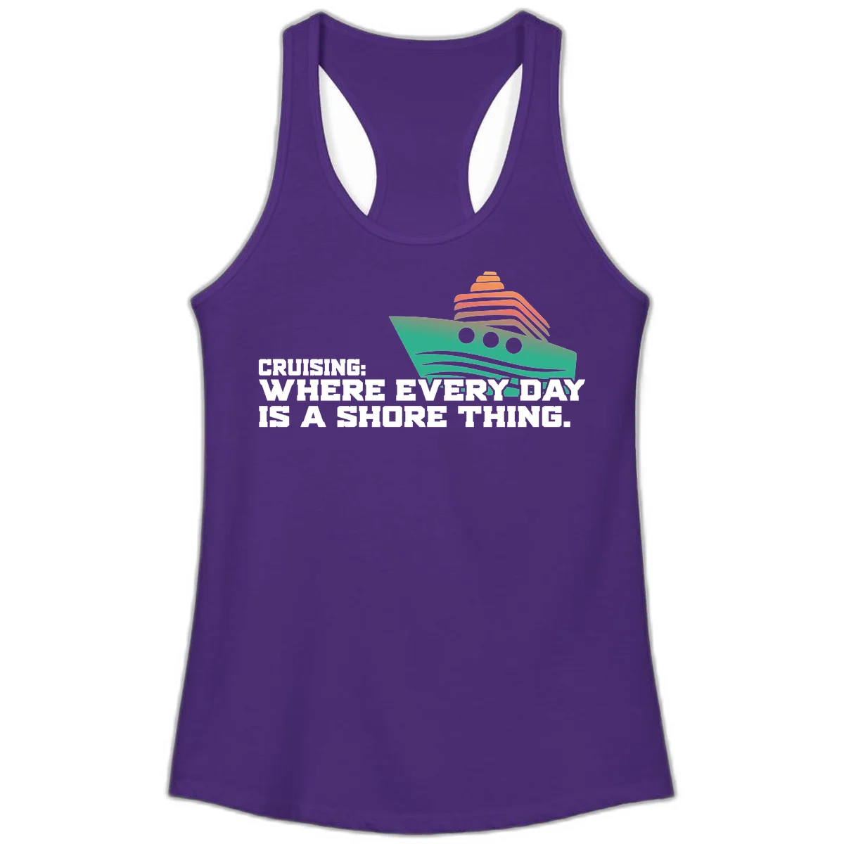 Where Every Day Is A Shore Thing Ladies Tank in Solid Purple Rush