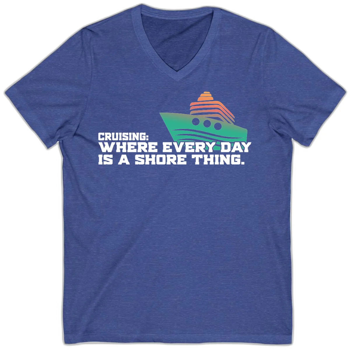 Where Every Day Is A Shore Thing V-Neck in Heather True Royal