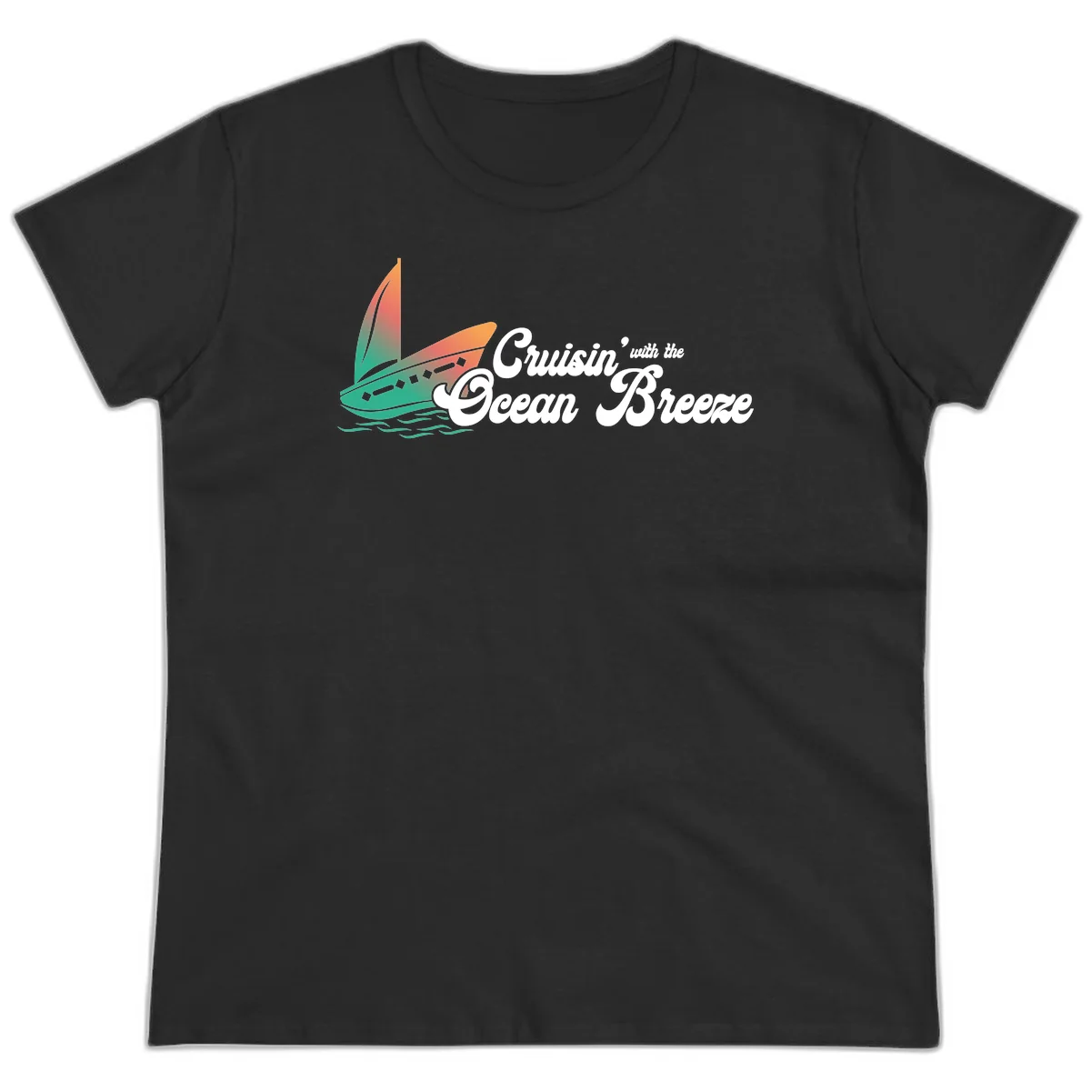 Cruisin' With The Ocean Breeze Ladies Tee in Black