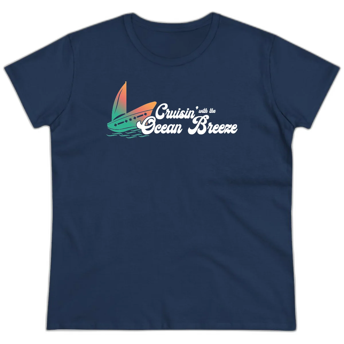 Cruisin' With The Ocean Breeze Ladies Tee in Navy