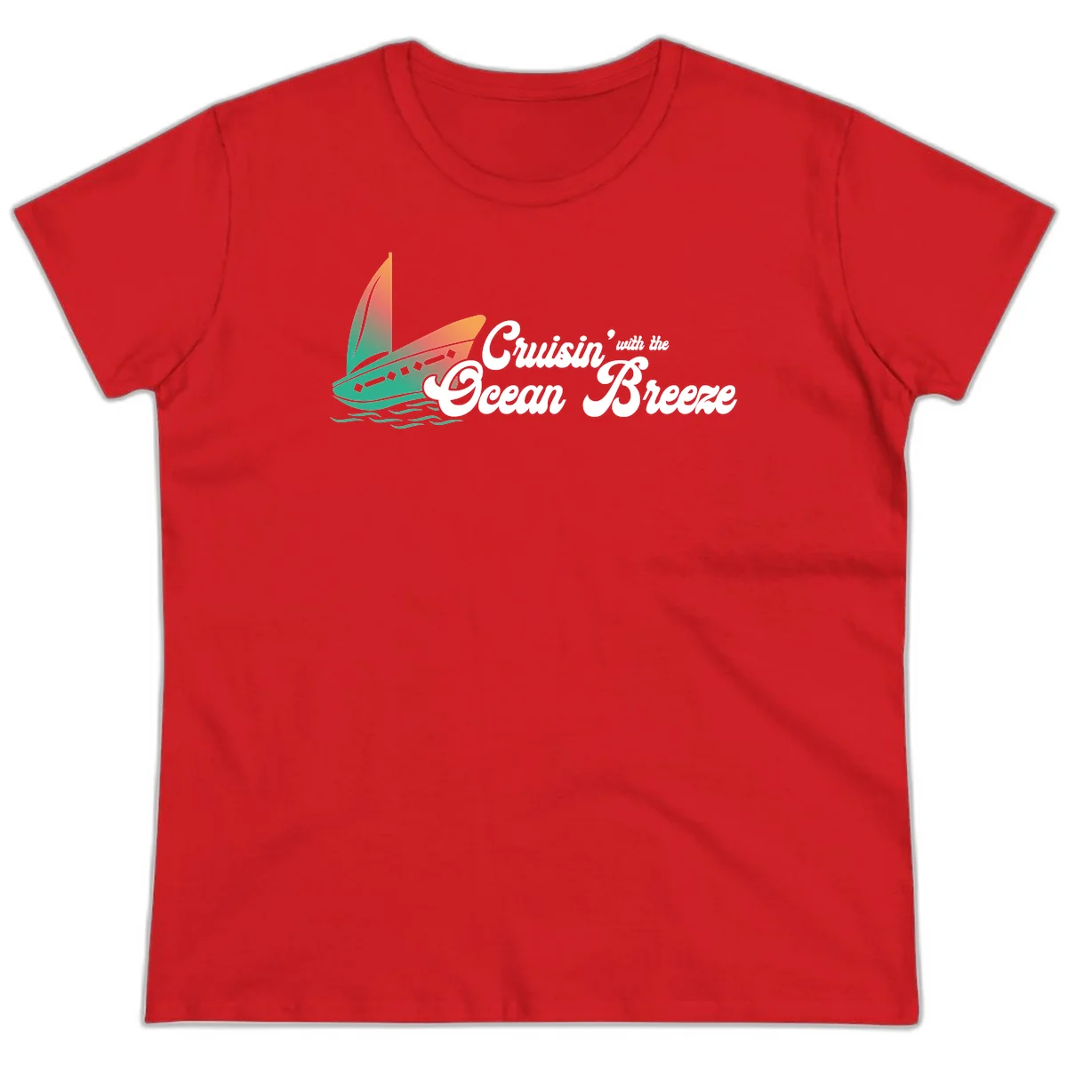 Cruisin' With The Ocean Breeze Ladies Tee in Red