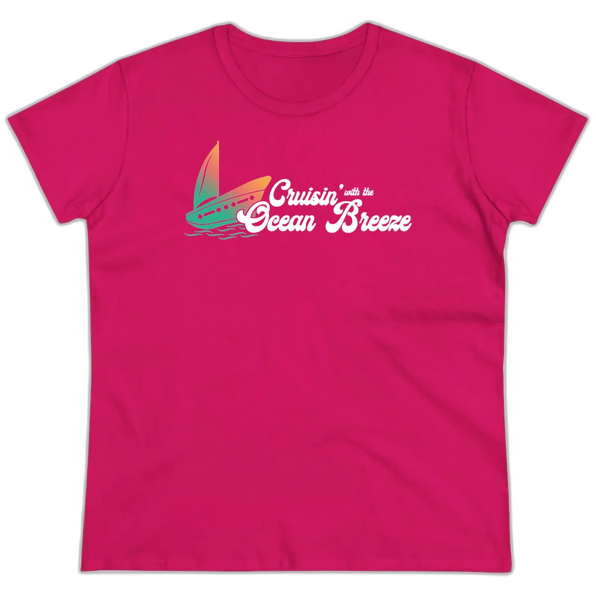 Cruisin' With The Ocean Breeze Ladies Tee in Heliconia