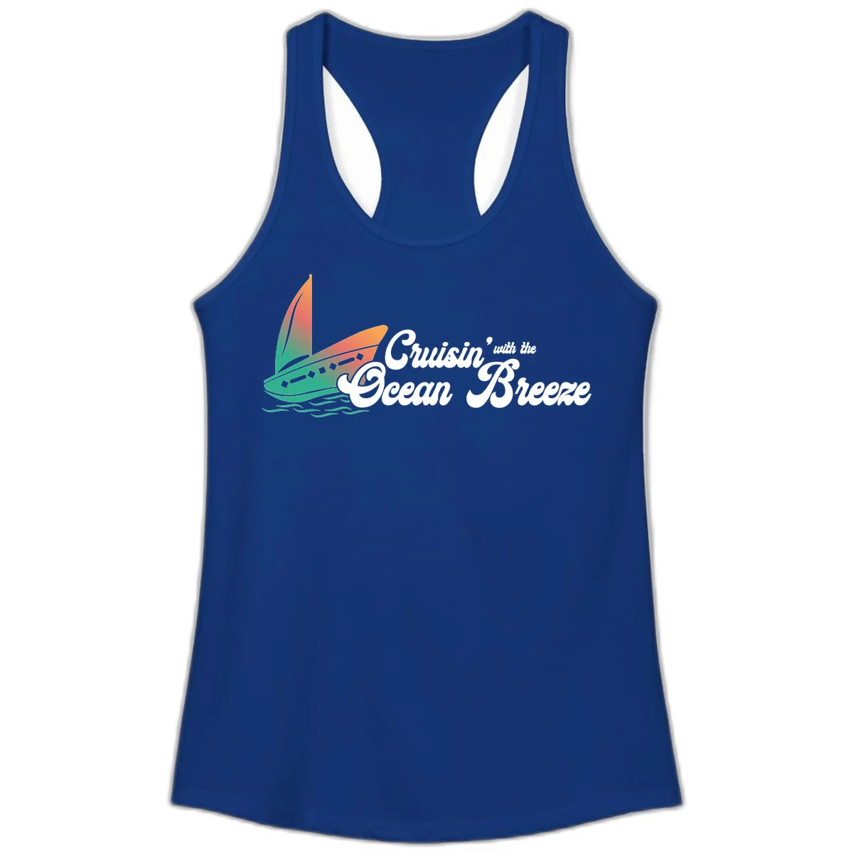 Cruisin' With The Ocean Breeze Ladies Tank in Solid Royal