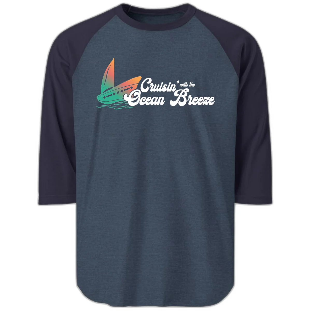 Cruisin' With The Ocean Breeze Raglan 3/4 in Heather Denim Navy