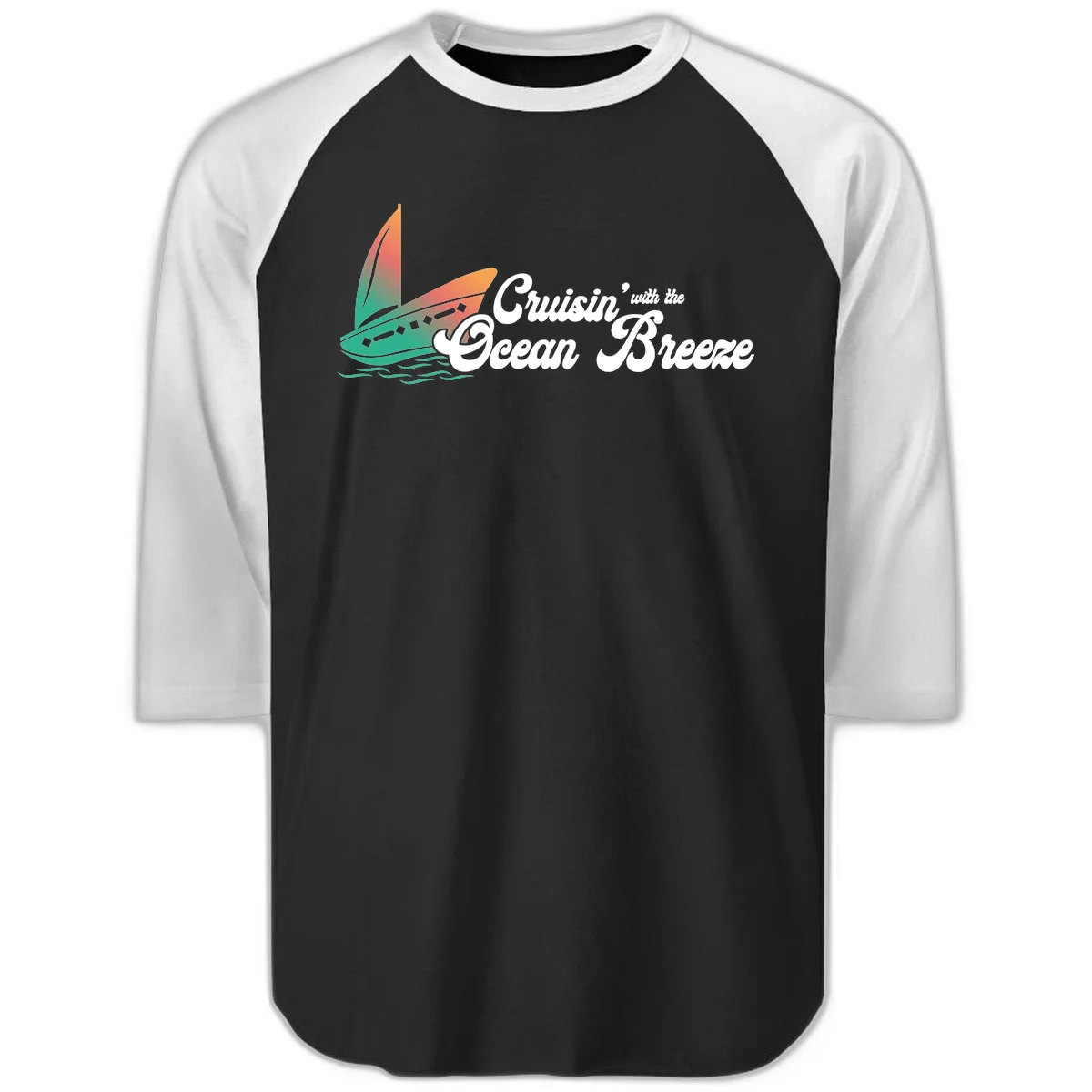 Cruisin' With The Ocean Breeze Raglan 3/4 in Black White