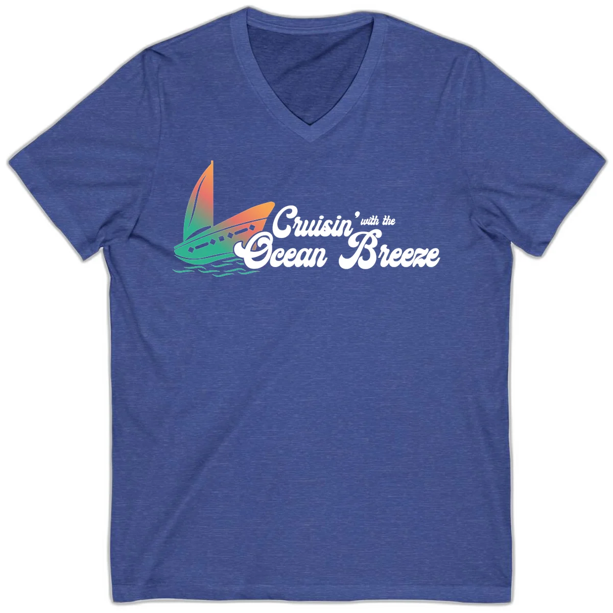 Cruisin' With The Ocean Breeze V-Neck in Heather True Royal