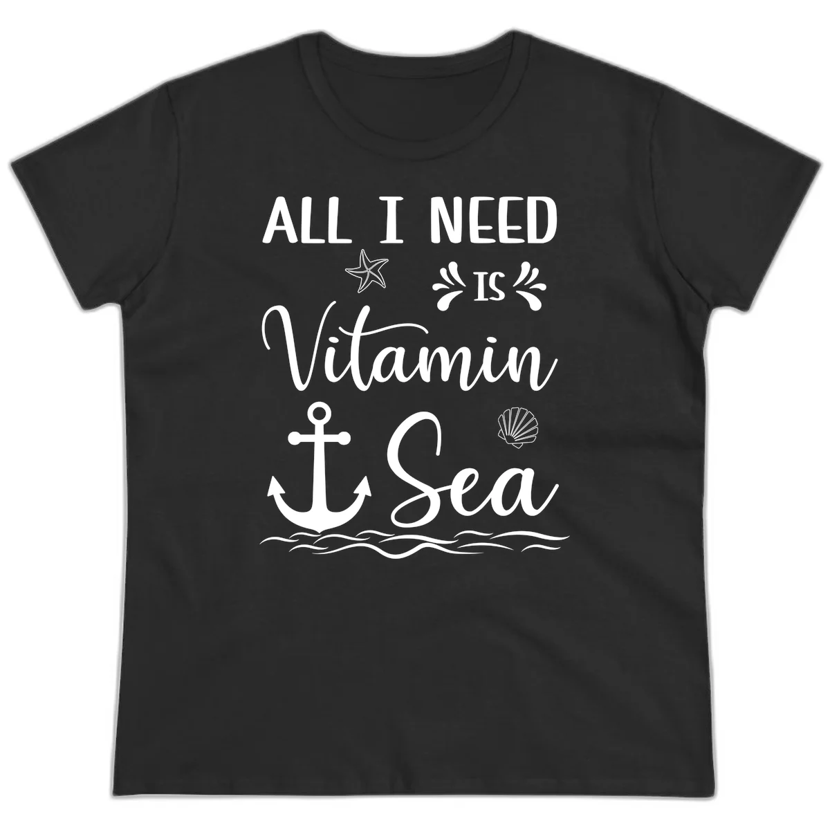 All I Need Is Vitamin Sea Ladies Cruise Tee in Black