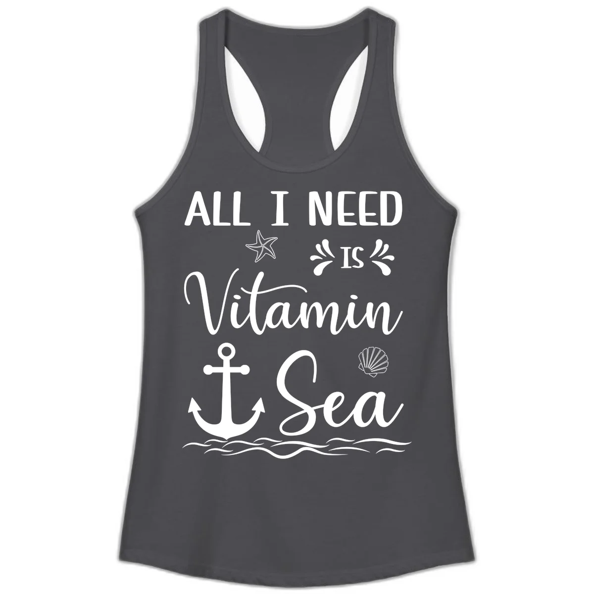 All I Need Is Vitamin Sea Ladies Tank Top in Solid Dark Gray