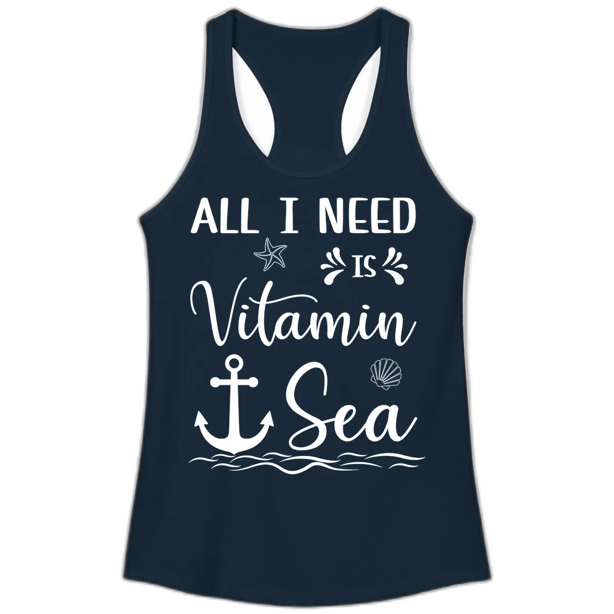 All I Need Is Vitamin Sea Ladies Tank Top in Solid Midnight Navy