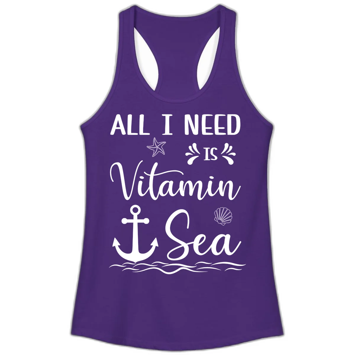 All I Need Is Vitamin Sea Ladies Tank Top in Solid Purple Rush
