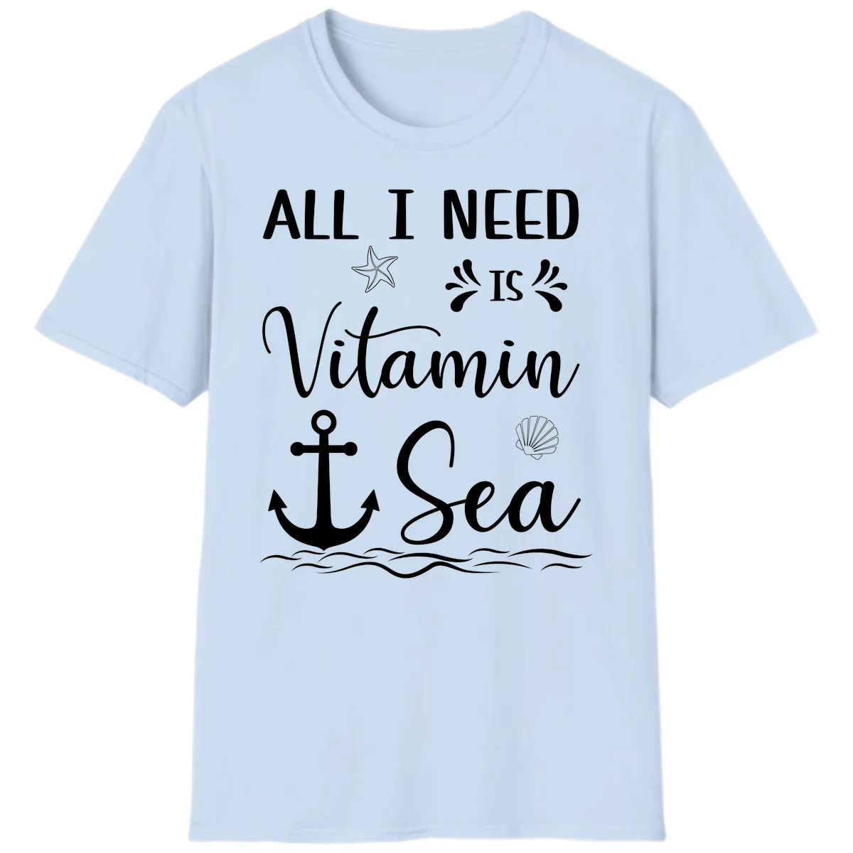 All I Need Is Vitamin Sea Cruise Vacation T-Shirt in Light Blue
