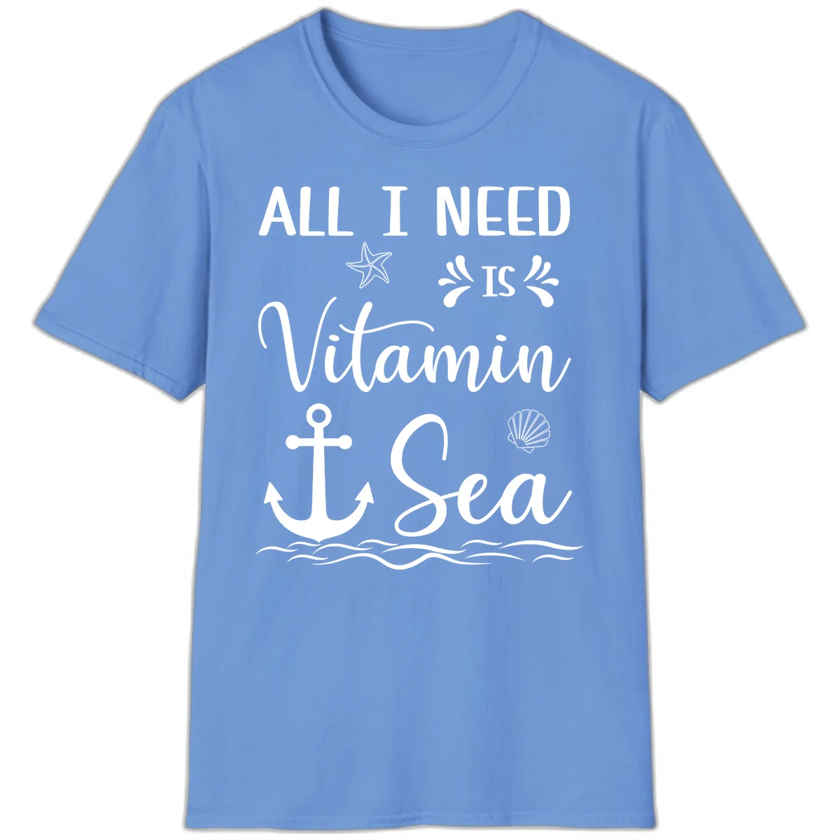 All I Need Is Vitamin Sea Cruise Vacation T-Shirt in Carolina Blue