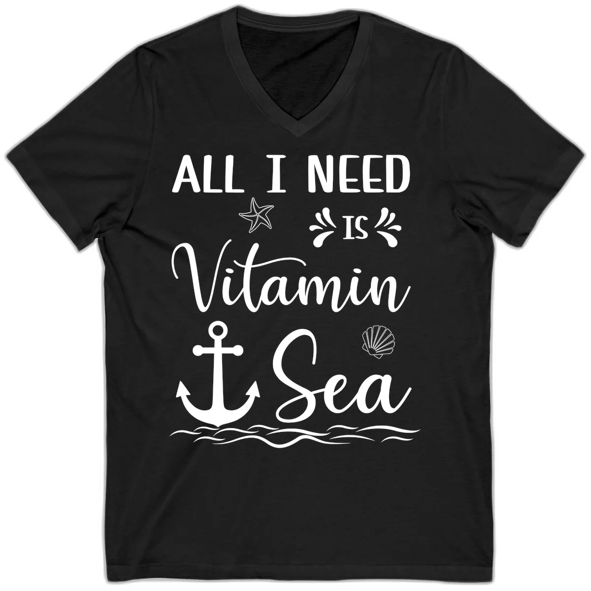 All I Need Is Vitamin Sea Cruise V-Neck Tee in Black