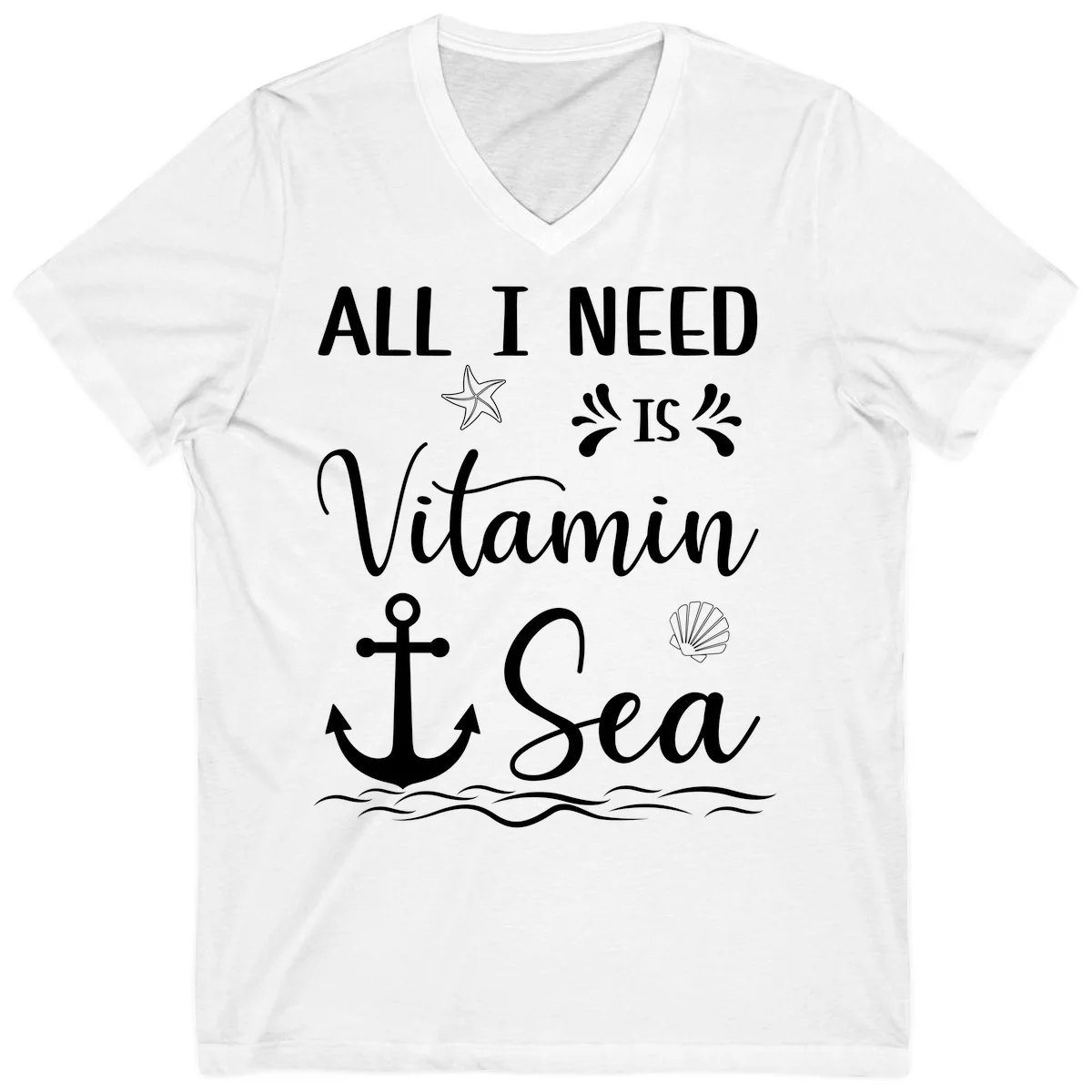 All I Need Is Vitamin Sea Cruise V-Neck Tee in White