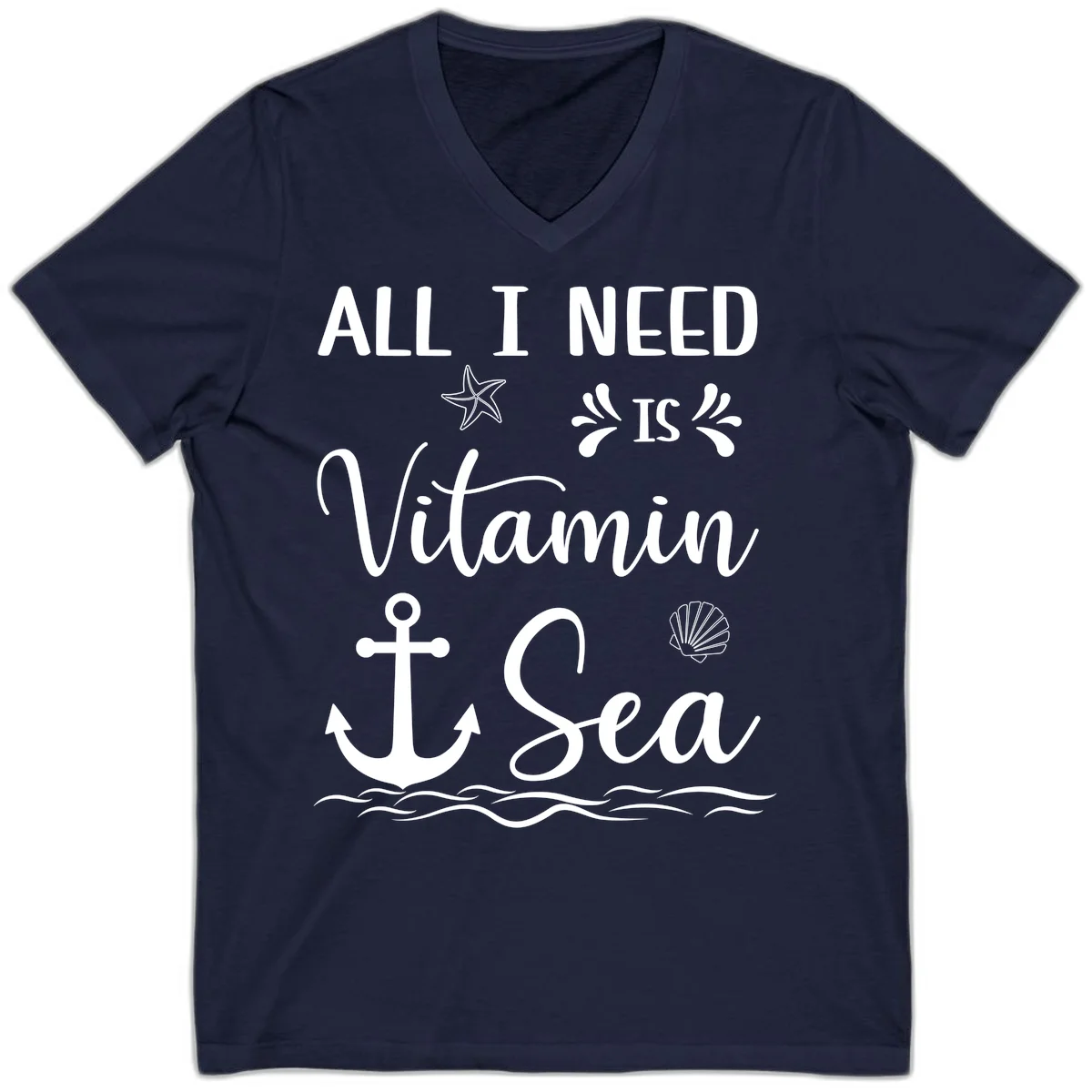 All I Need Is Vitamin Sea Cruise V-Neck Tee in Navy
