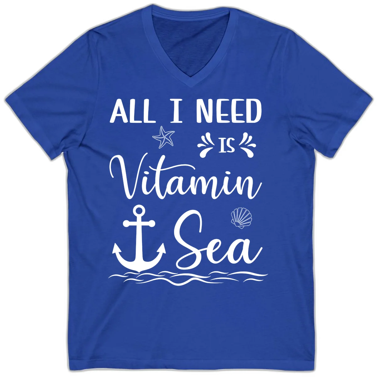 All I Need Is Vitamin Sea Cruise V-Neck Tee in True Royal