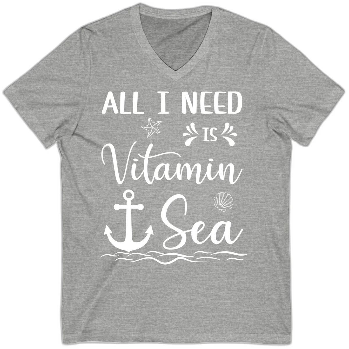 All I Need Is Vitamin Sea Cruise V-Neck Tee in Athletic Heather