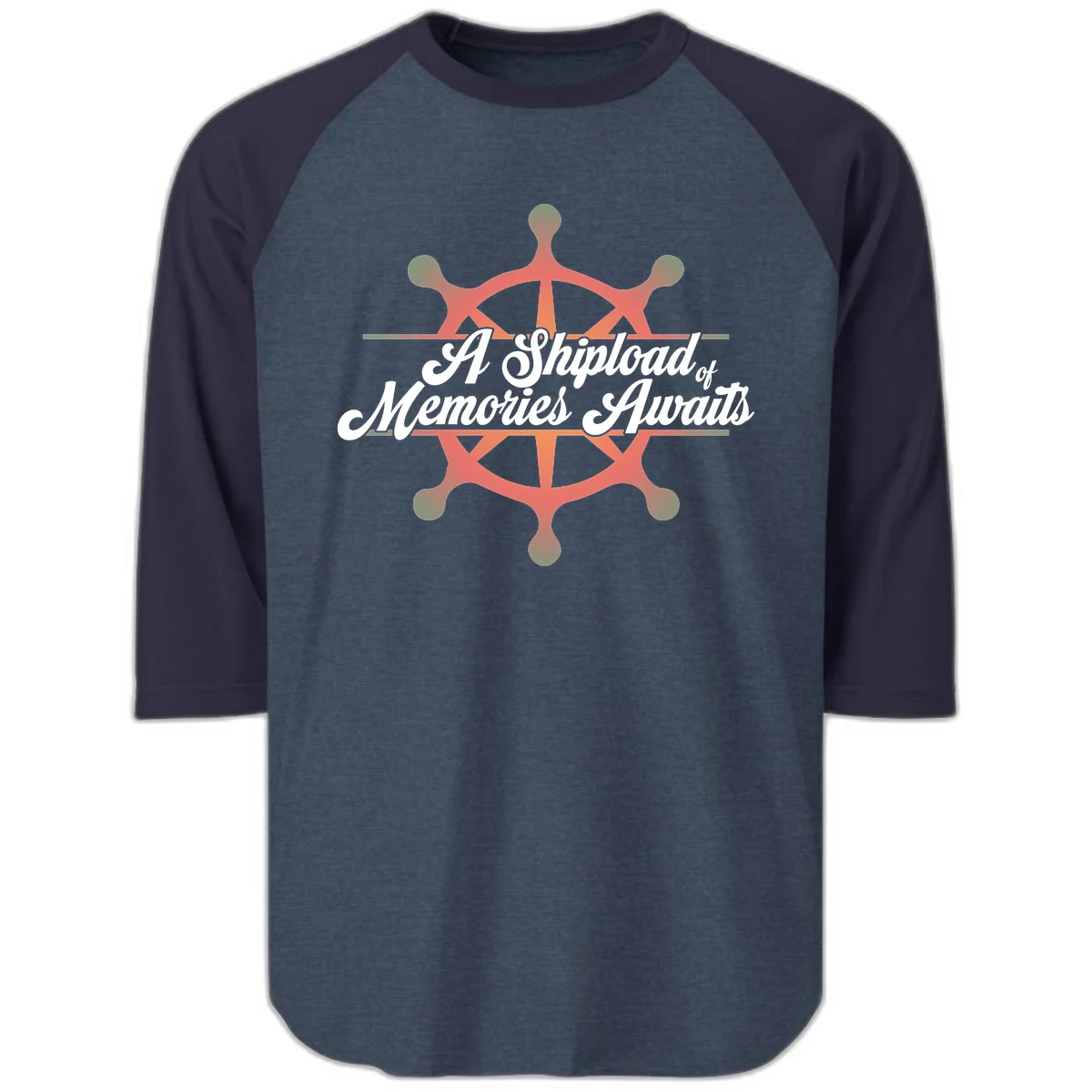 A Shipload Of Memories Awaits Raglan 3/4 Tee in Heather Denim Navy