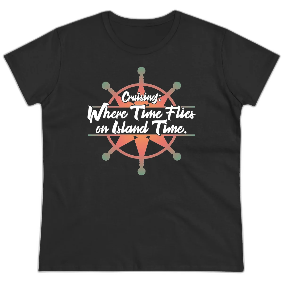 Cruising: Where Time Flies on Island Time Ladies Tee in Black