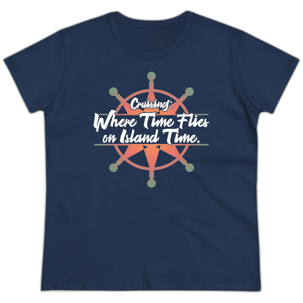 Cruising: Where Time Flies on Island Time Ladies Tee in Navy