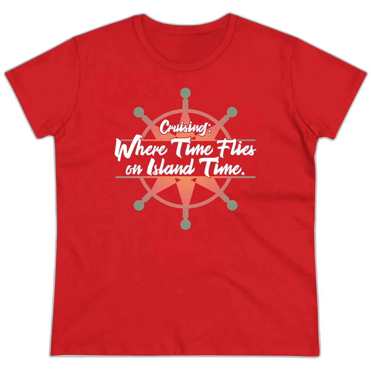 Cruising: Where Time Flies on Island Time Ladies Tee in Red