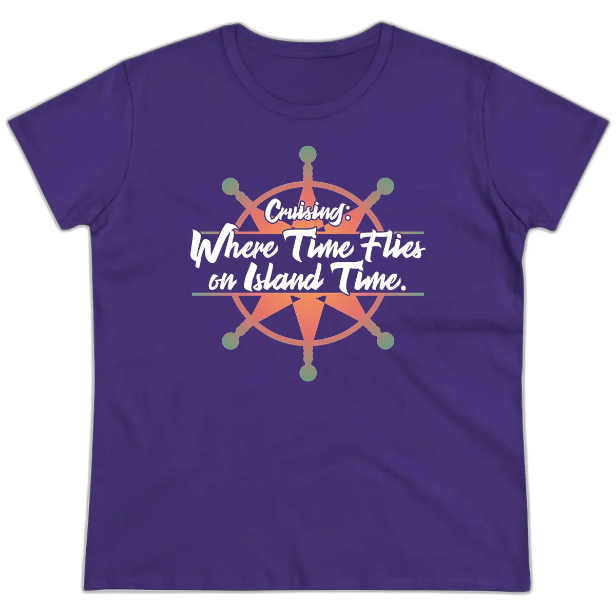 Cruising: Where Time Flies on Island Time Ladies Tee in Purple