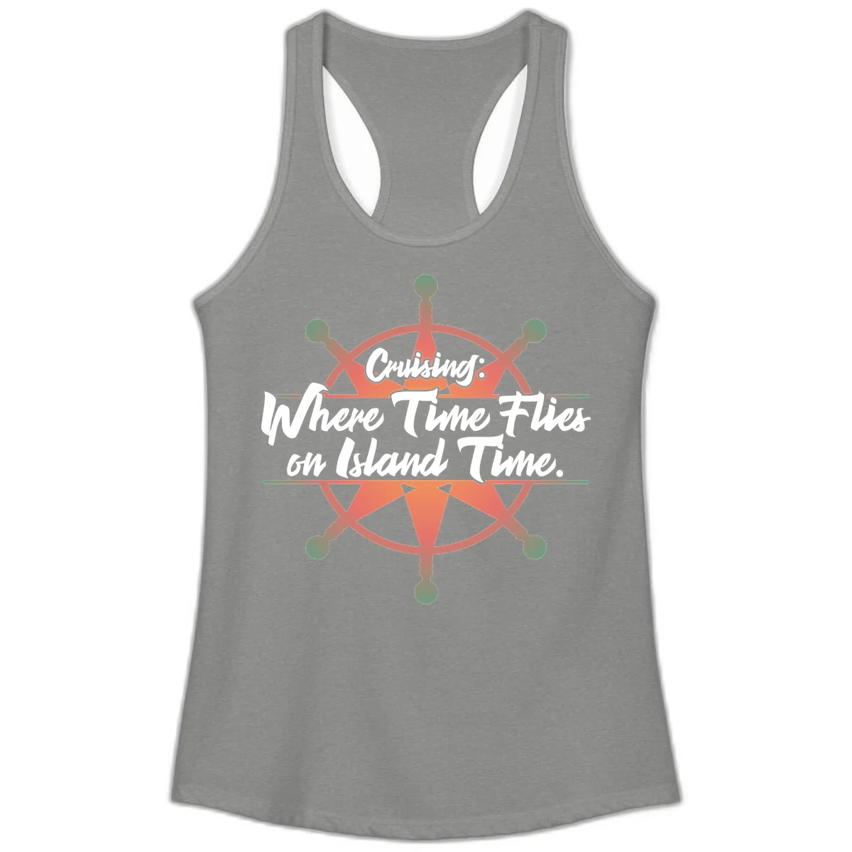 Cruising: Where Time Flies on Island Time Ladies Tank in Heather Grey