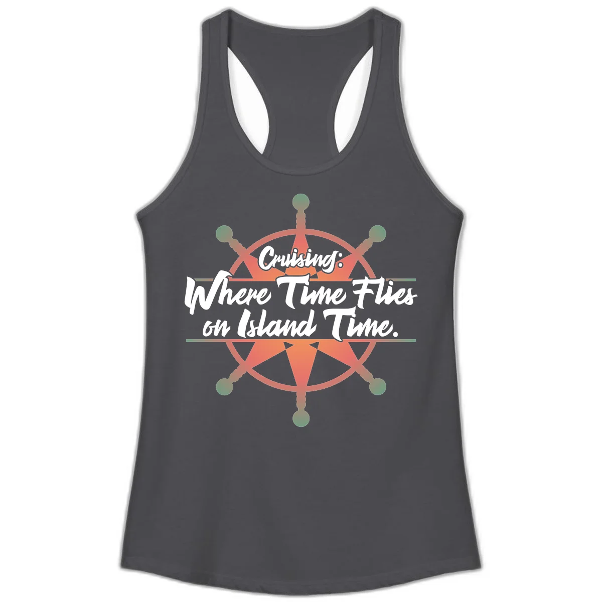 Cruising: Where Time Flies on Island Time Ladies Tank in Solid Dark Gray