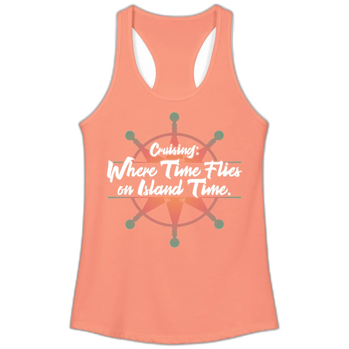 Cruising: Where Time Flies on Island Time Ladies Tank in Solid Light Orange