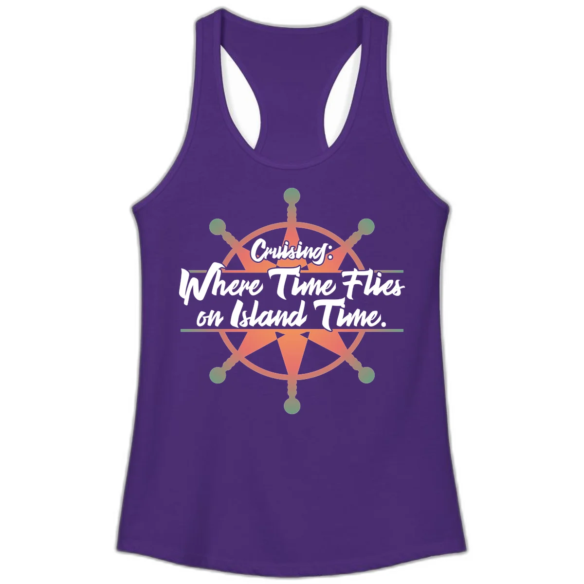 Cruising: Where Time Flies on Island Time Ladies Tank in Solid Purple Rush