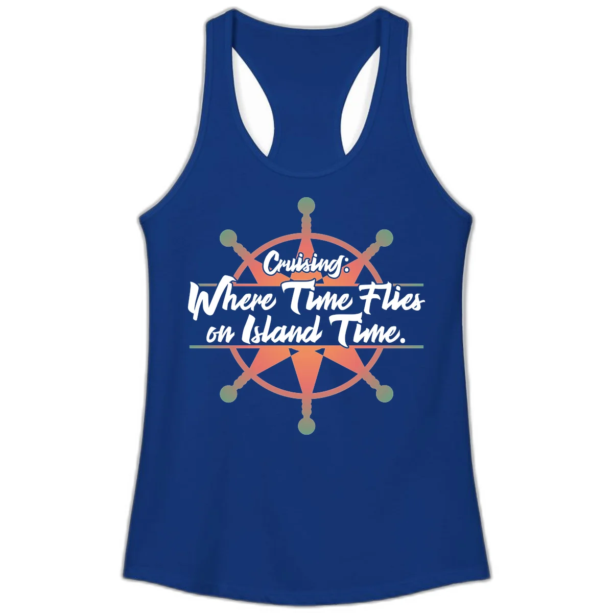Cruising: Where Time Flies on Island Time Ladies Tank in Solid Royal