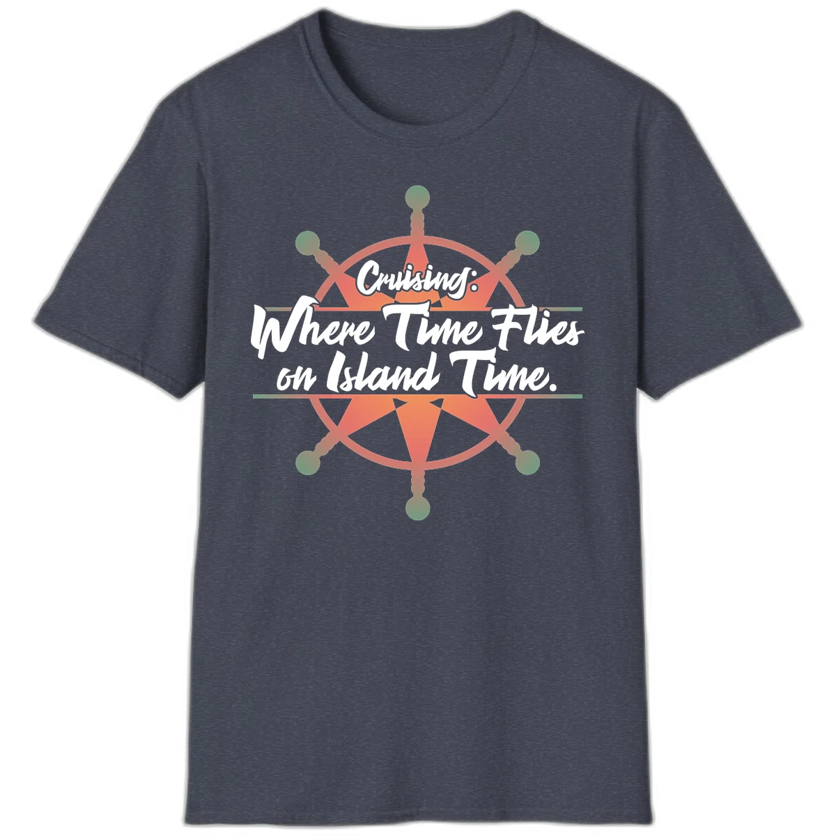 Cruising: Where Time Flies on Island Time T-Shirt in Heather Navy