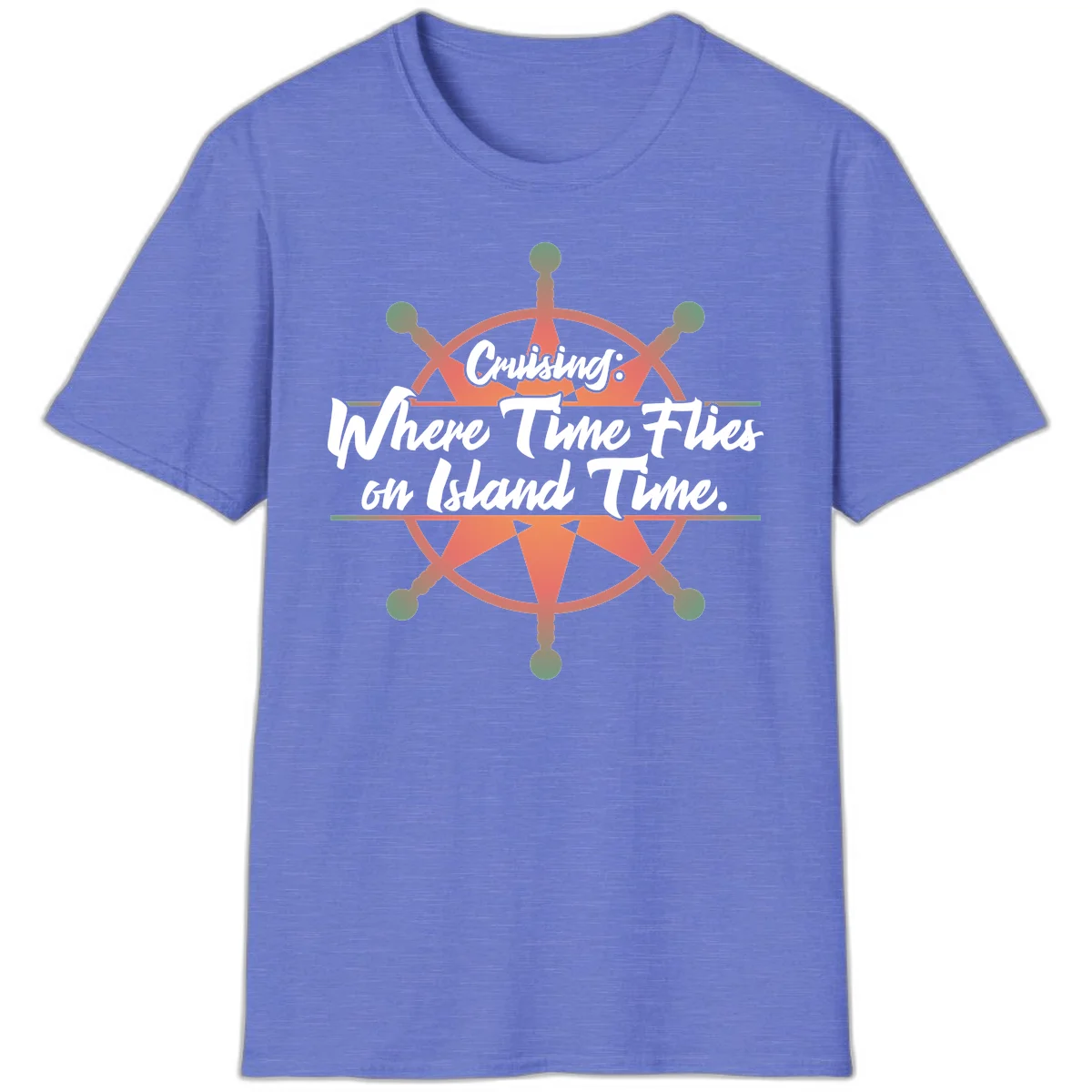 Cruising: Where Time Flies on Island Time T-Shirt in Heather Royal