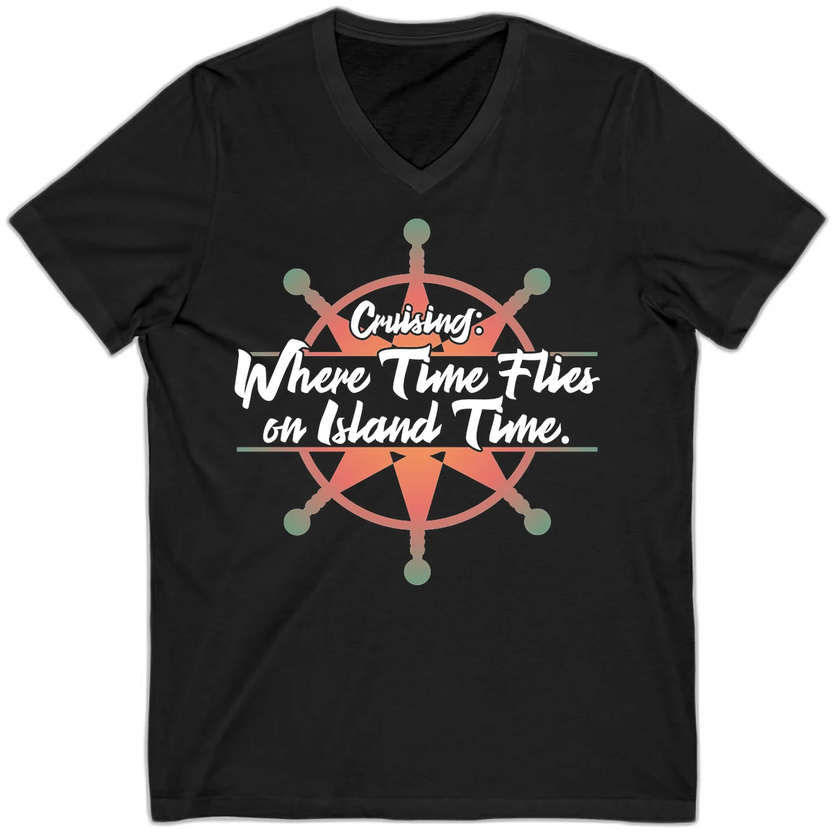 Cruising: Where Time Flies on Island Time V-Neck in Black