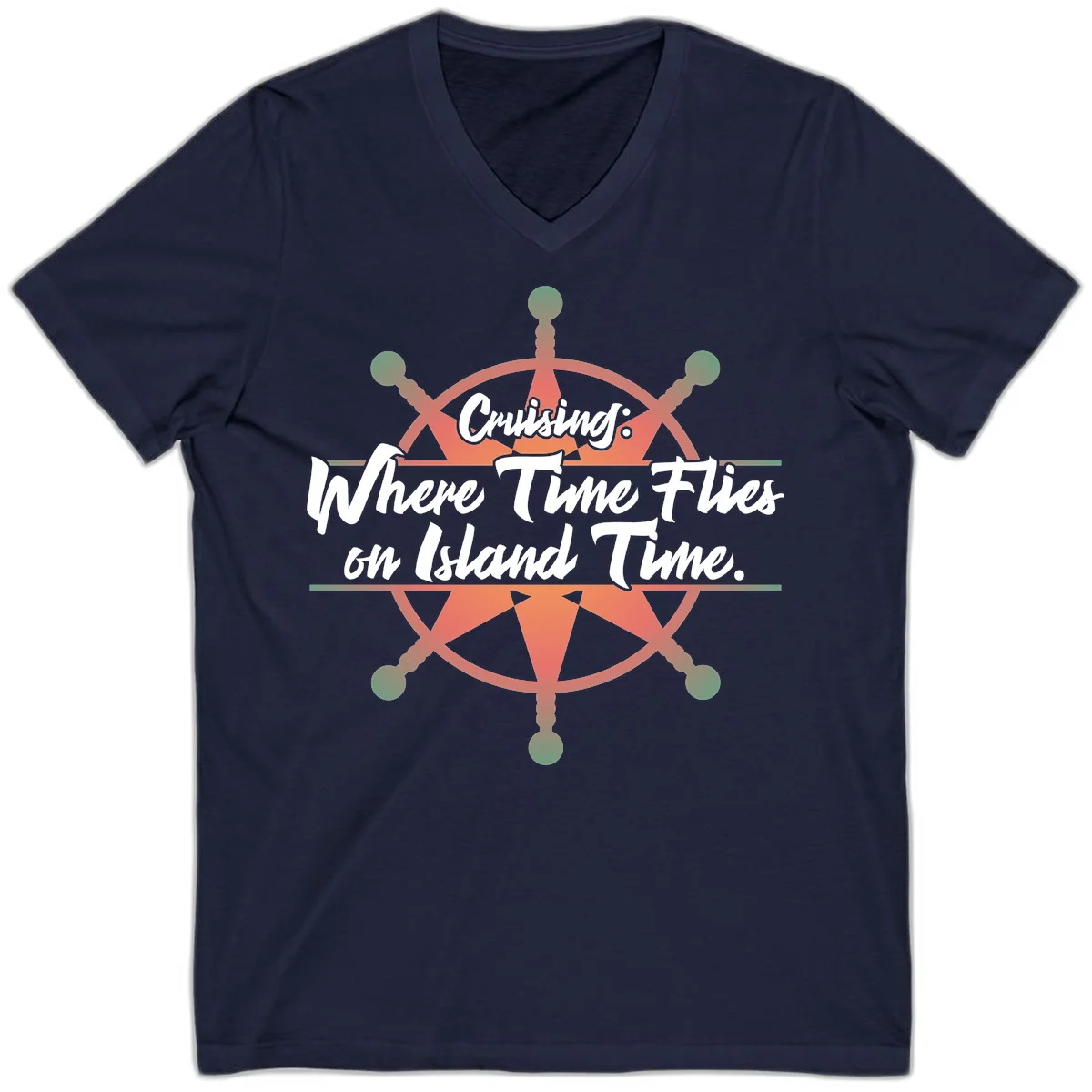 Cruising: Where Time Flies on Island Time V-Neck in Navy