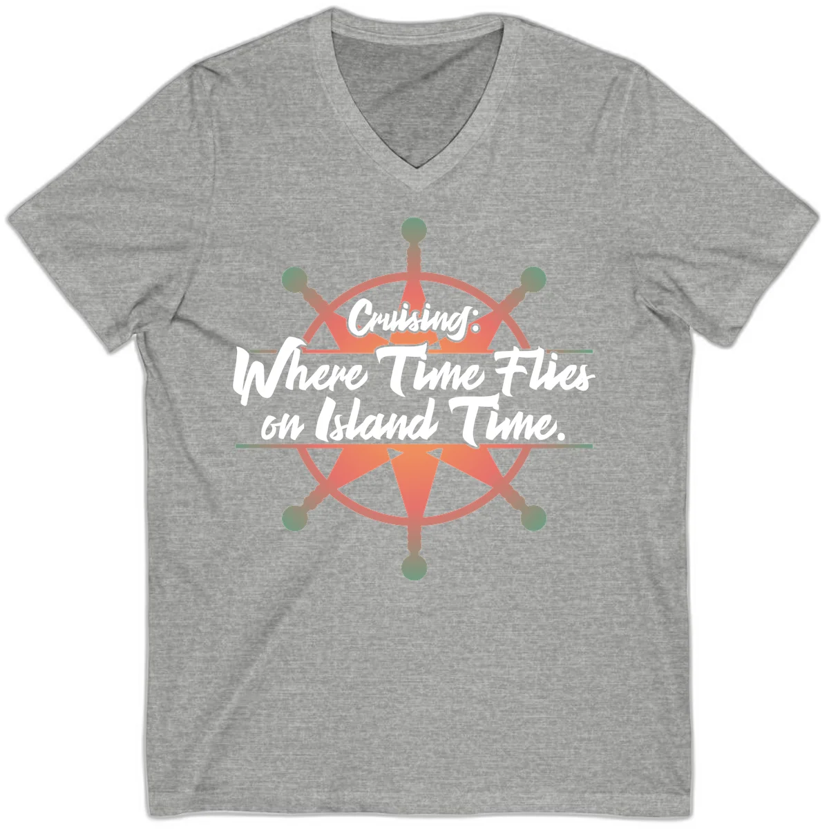 Cruising: Where Time Flies on Island Time V-Neck in Athletic Heather