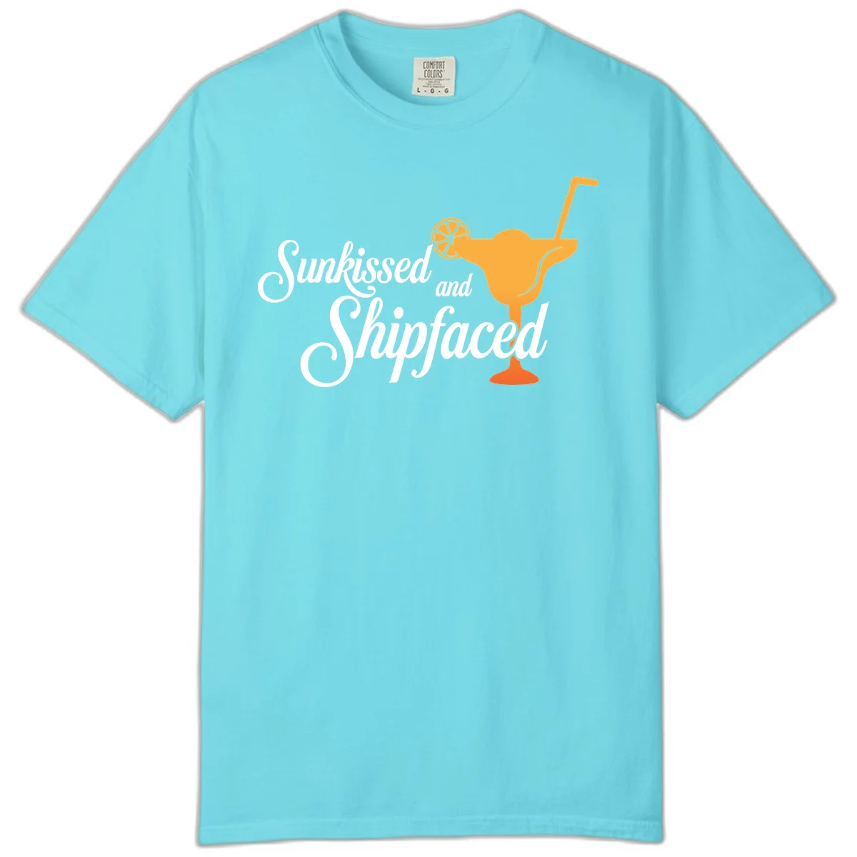 Sunkissed And Shipfaced Comfort Colors T-Shirt in Lagoon Blue