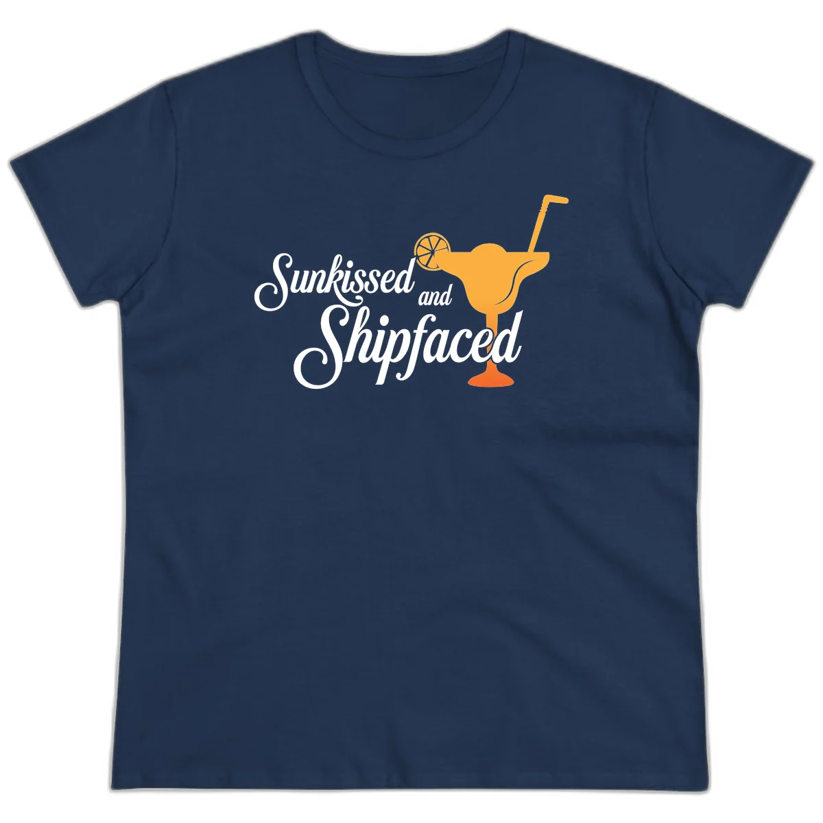 Sunkissed And Shipfaced Ladies Cruise Tee in Navy