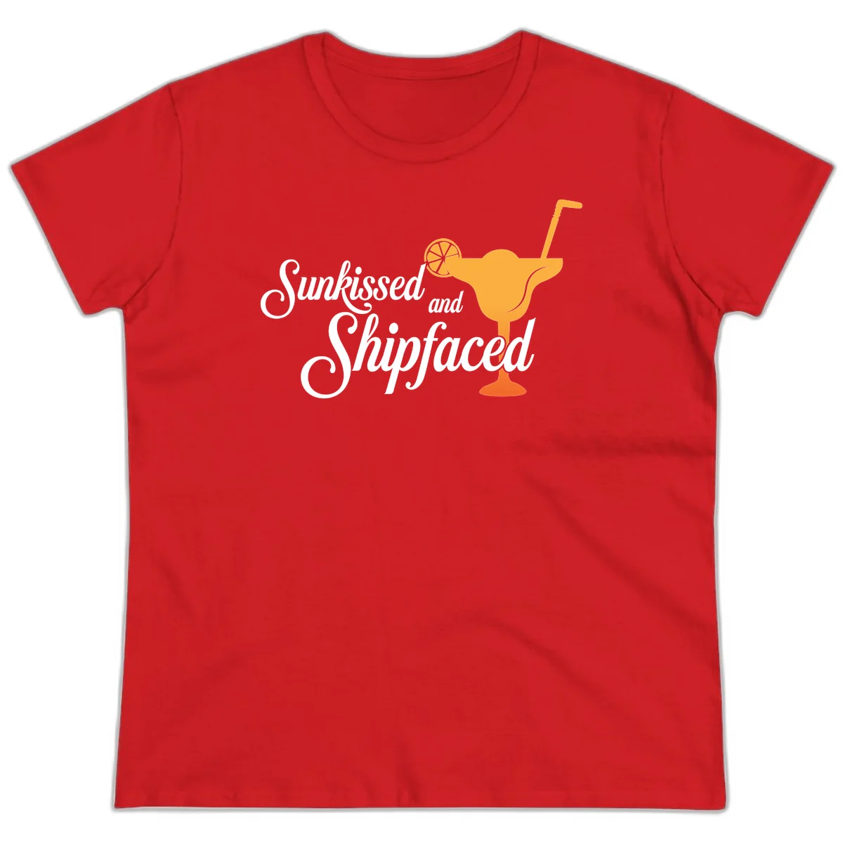 Sunkissed And Shipfaced Ladies Cruise Tee in Red