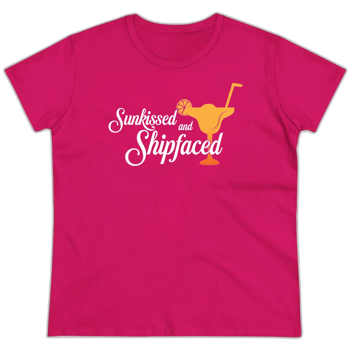 Sunkissed And Shipfaced Ladies Cruise Tee in Heliconia